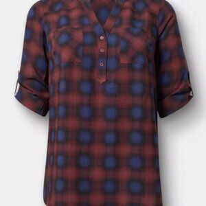 Torrid Harper Rust and Navy Plaid Tunic Top - size 12, size L